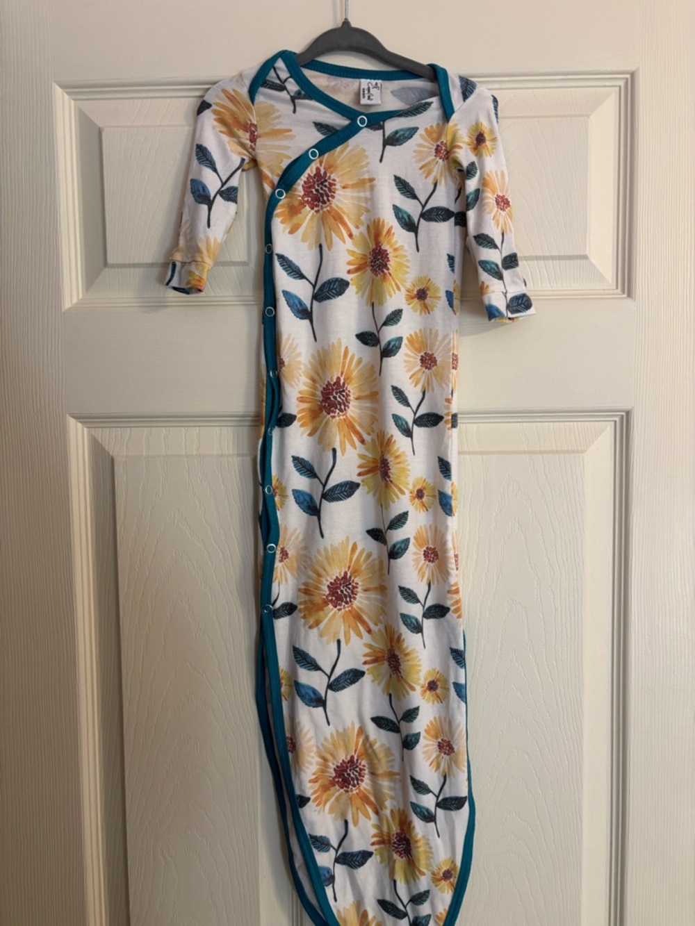 Copper Pearl Newborn Floral Snap Gown with Teal Trim